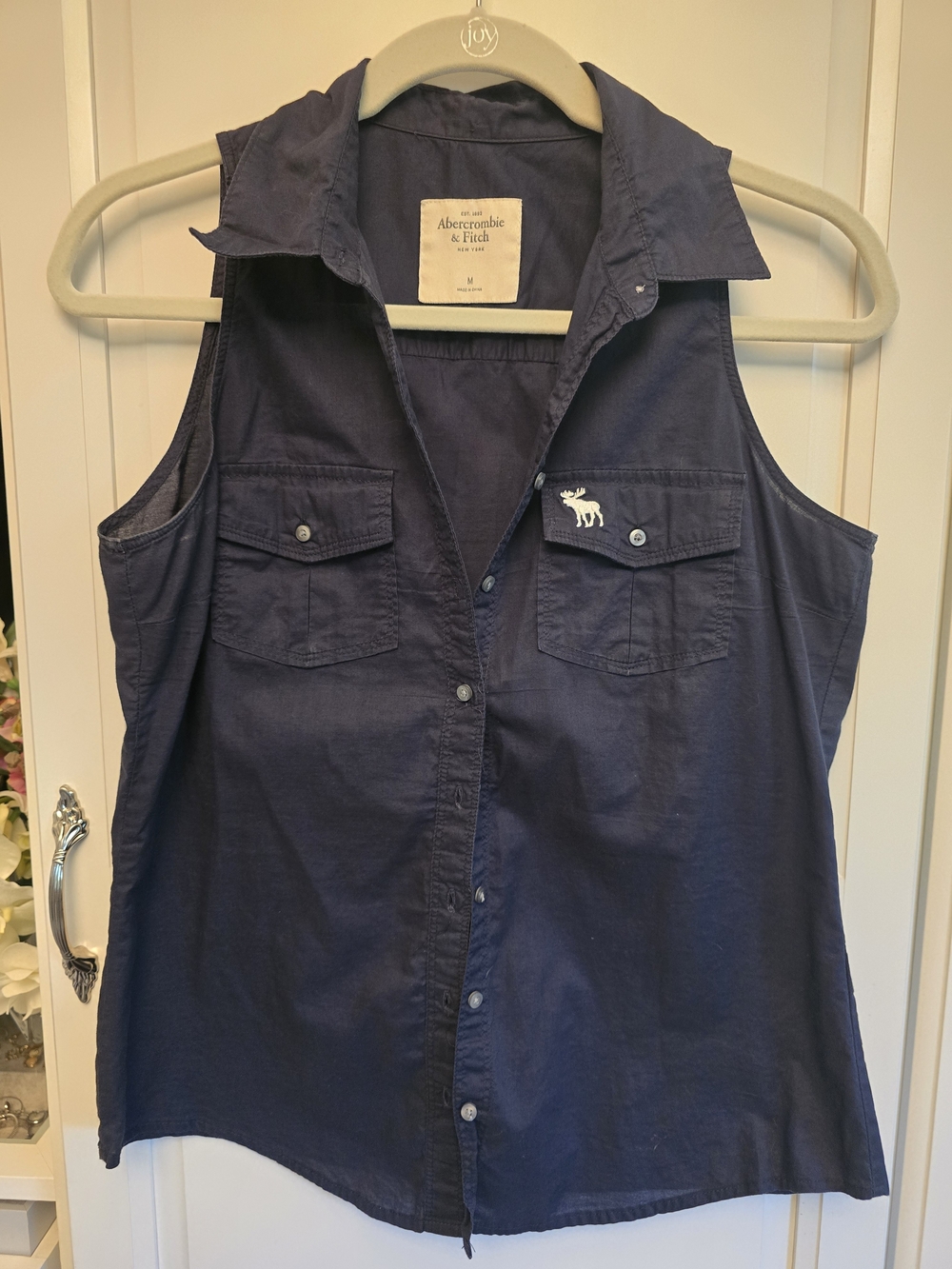 Abercrombie & Fitch Navy Sleeveless Button-Down Utility Shirt